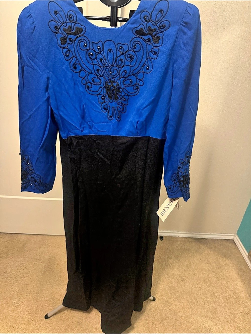 Plaza South Embroidered Maxi Dress in Blue & Black Size 14 NWT